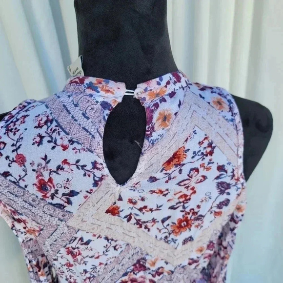 American Rag Cie Women's S Purple Floral Cold Shoulder Blouse Top Long Sleeve - Picture 5 of 9